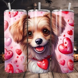 Handcrafted Valentines puppy 20oz skinny tumbler
